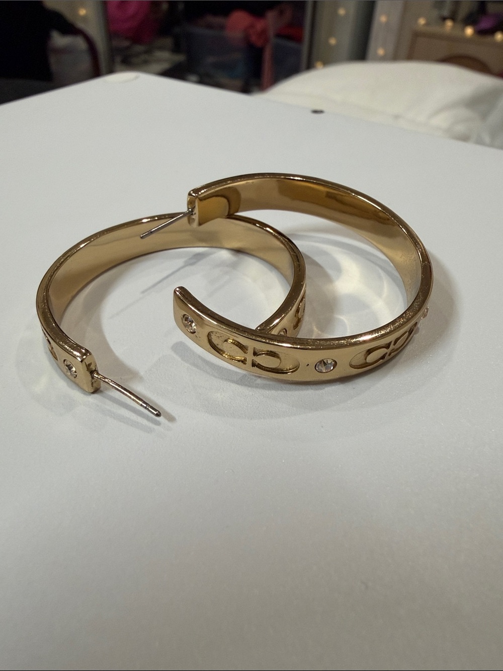 Coach Tabby Hoop Earrings in Gold-tone with Crystal Accents - Picture 7 of 14